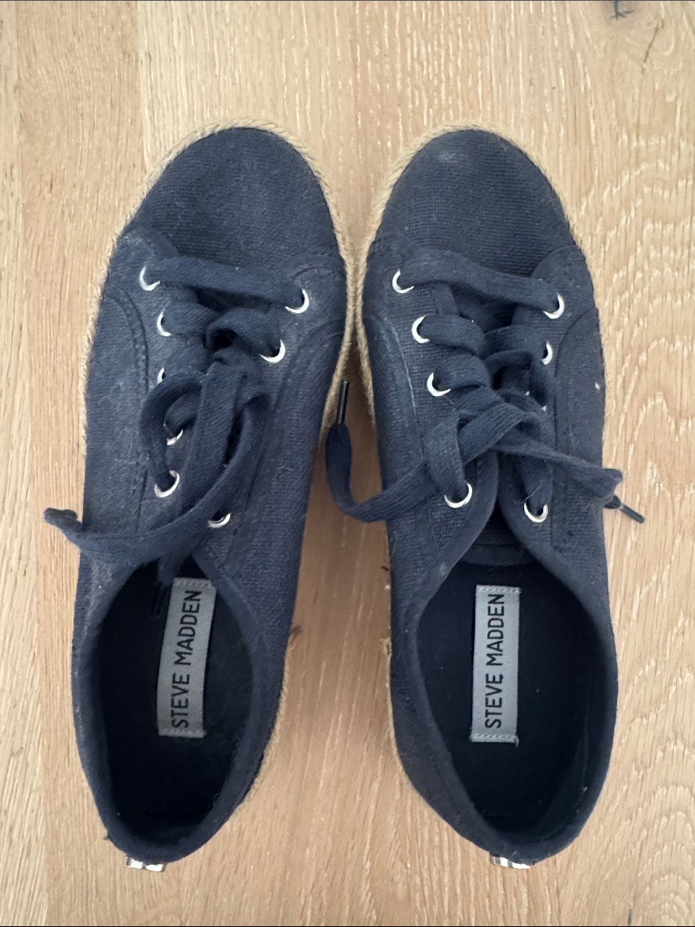 Steve Madden Black Canvas Lace-Up Espadrille Sneakers